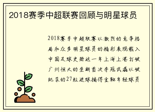 2018赛季中超联赛回顾与明星球员