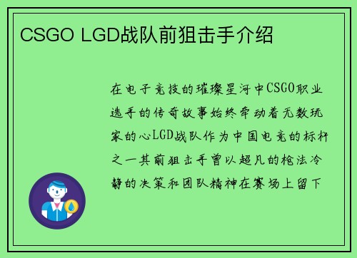 CSGO LGD战队前狙击手介绍