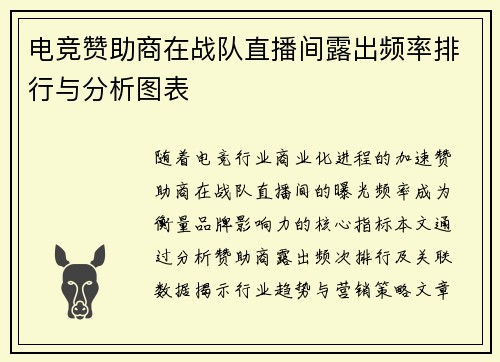 电竞赞助商在战队直播间露出频率排行与分析图表