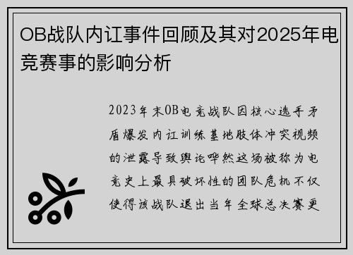 OB战队内讧事件回顾及其对2025年电竞赛事的影响分析
